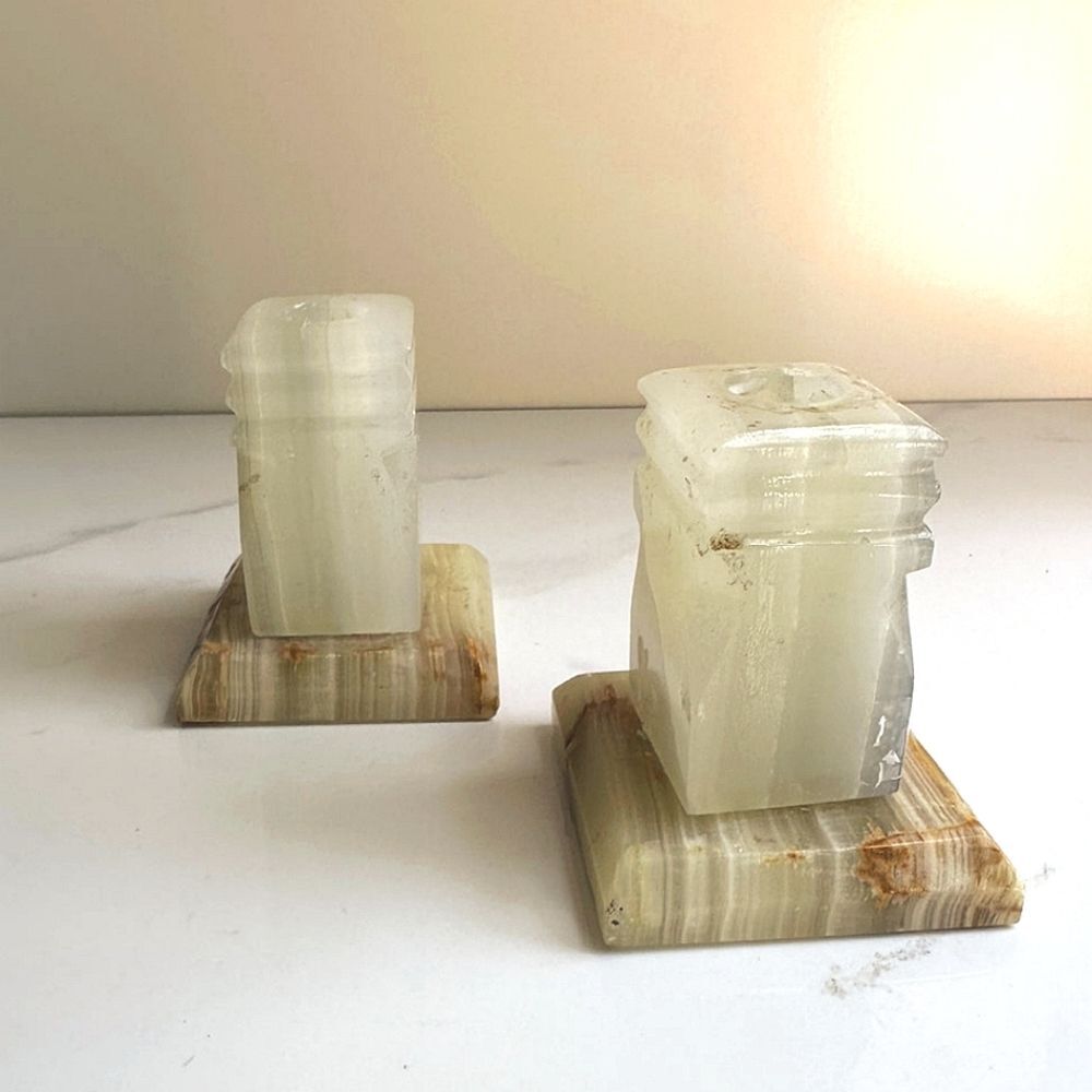 ONE Large Vintage White Onyx Taper Candle Holder